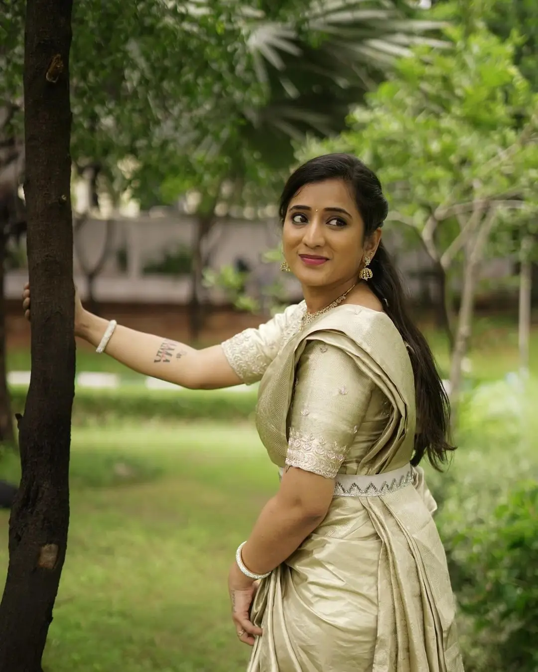 Telugu Actress Viraajita in Beautiful Green Saree Blouse